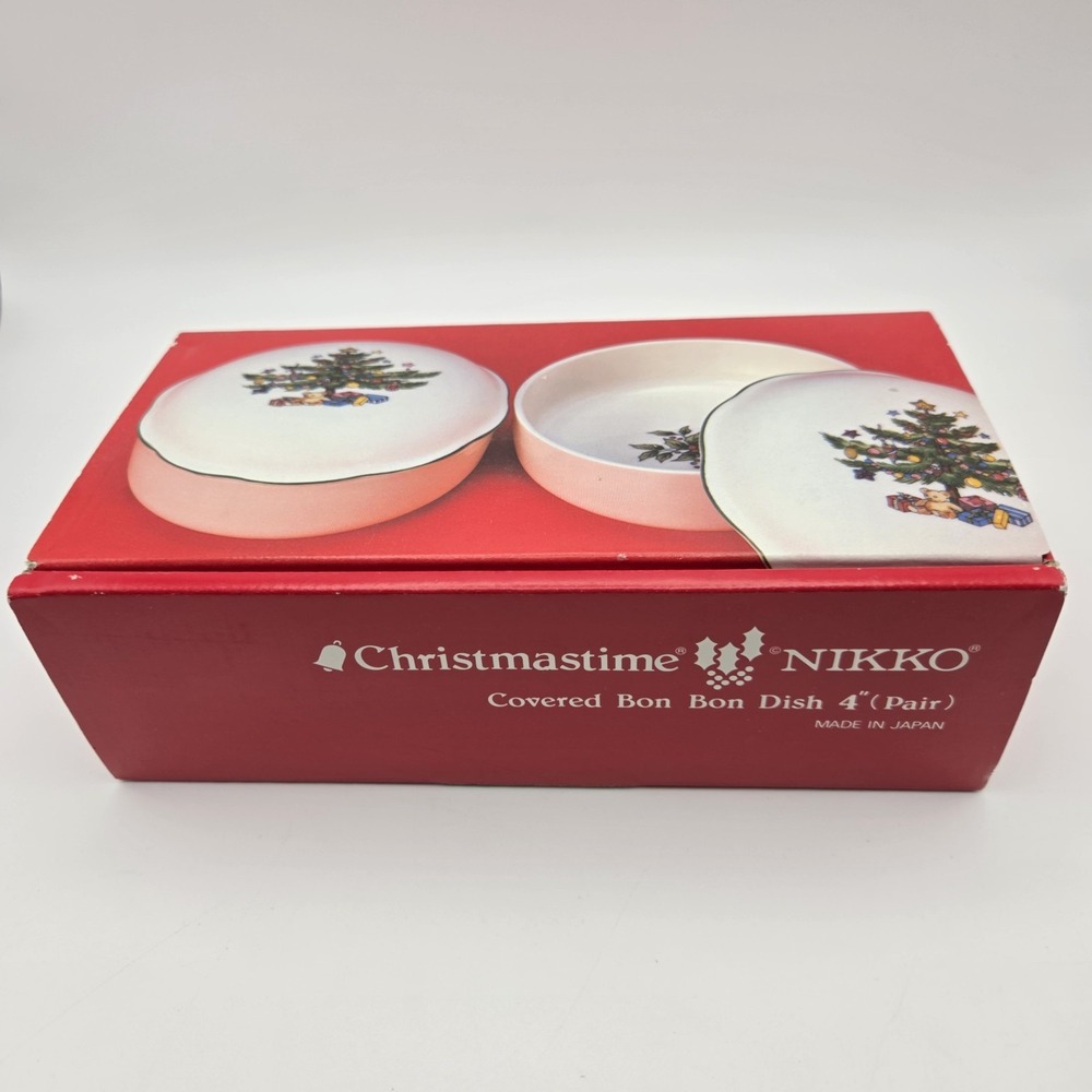 Set Of 2 Vintage Nikko Christmastime Covered Bon Bon Candy Dishes    NEW - Picture 10 of 10